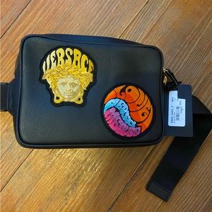 NWT Authentic Versace calfskin leather belt bag black